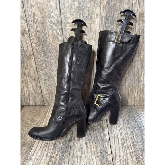 BP Julius-Lea Women Boots 7 Black Leather Pull Zip Up Mid Calf Heeled Shoes - Picture 3 of 10